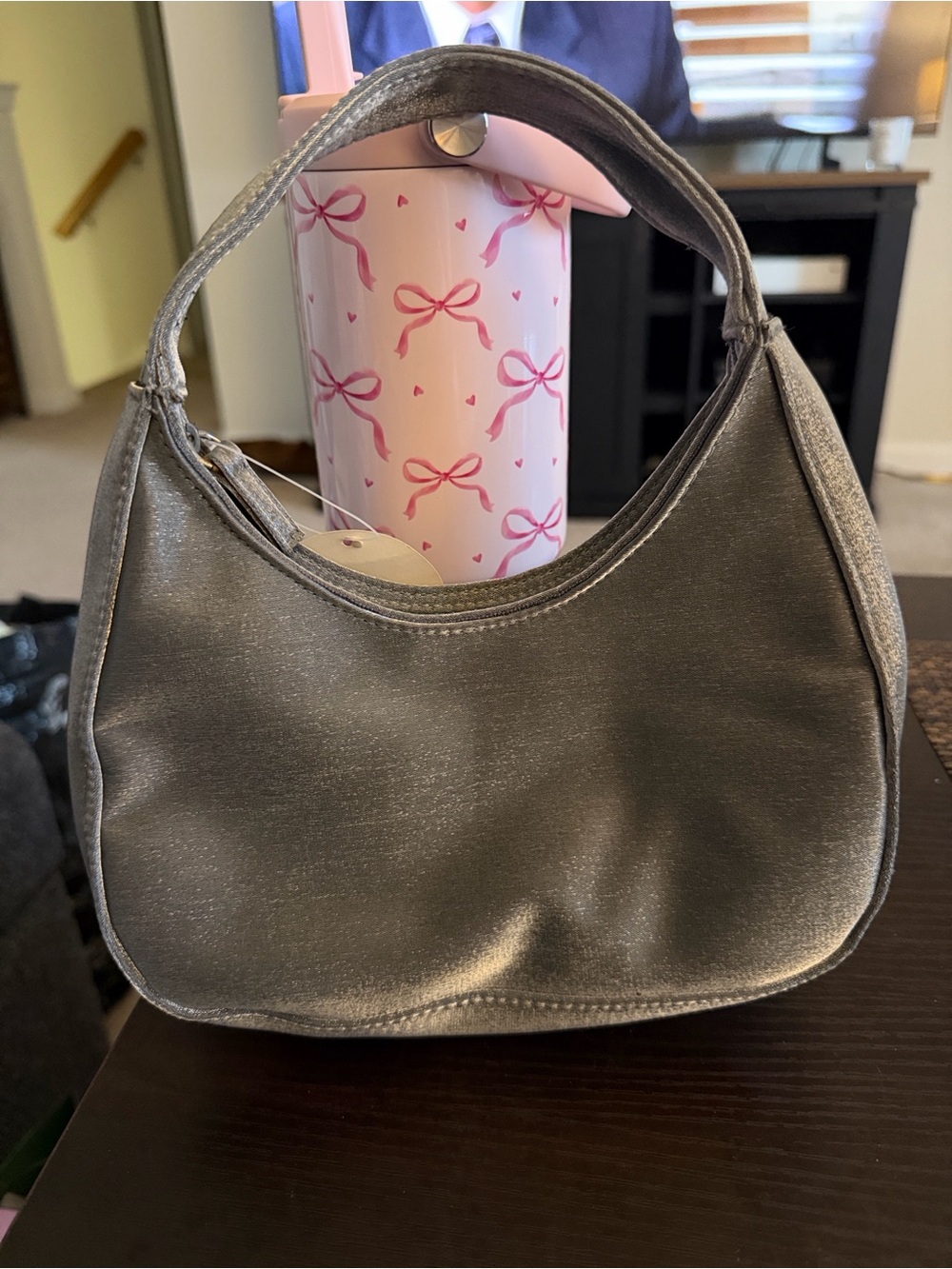 Metallic Gray Mini Hand Hobo Bag - Picture 2 of 7
